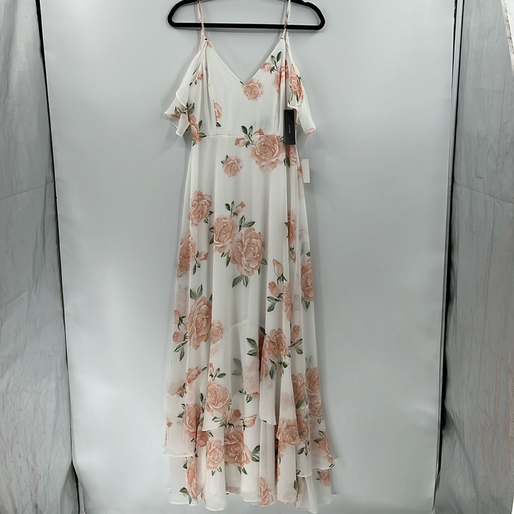 Lulus Take You There Floral Maxi Dress M NWT Ivory Off Shoulder Wedding Guest